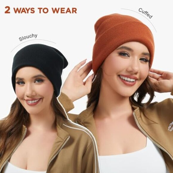Satin Lined Beanie Set Double Layer Warm Winter Hats Unisex Chic main image 4